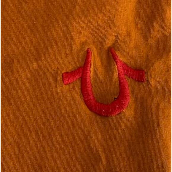 True Religion World Tour Mens t-shirt 2X XXL ss orange embroidered 100% cotton - Picture 5 of 7